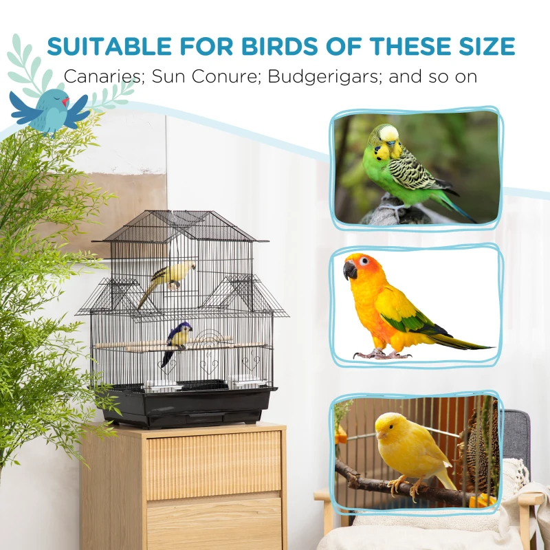 PawHut 25" Bird Cage with Perch, Swing, Food Container, Slide-out Tray, Handle, Parrot Cage for Finches, Canaries, Budgies