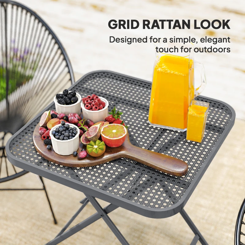 Outsunny 27.5" Square Outdoor Patio Table, Outdoor Folding Table with Grid Rattan-Like Top for Camping, Picnic, Light Grey
