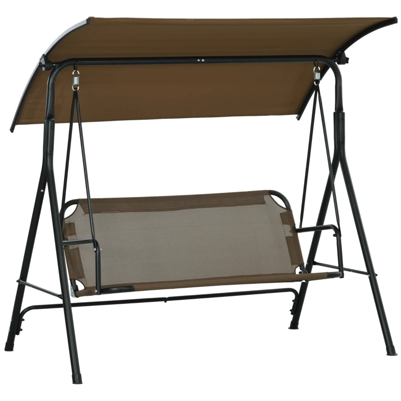 Outsunny 3-Seat Outdoor Patio Swing Chair w/ Cushion, Steel Frame Stand, Adjustable Tilt Canopy for Patio, Garden, Brown