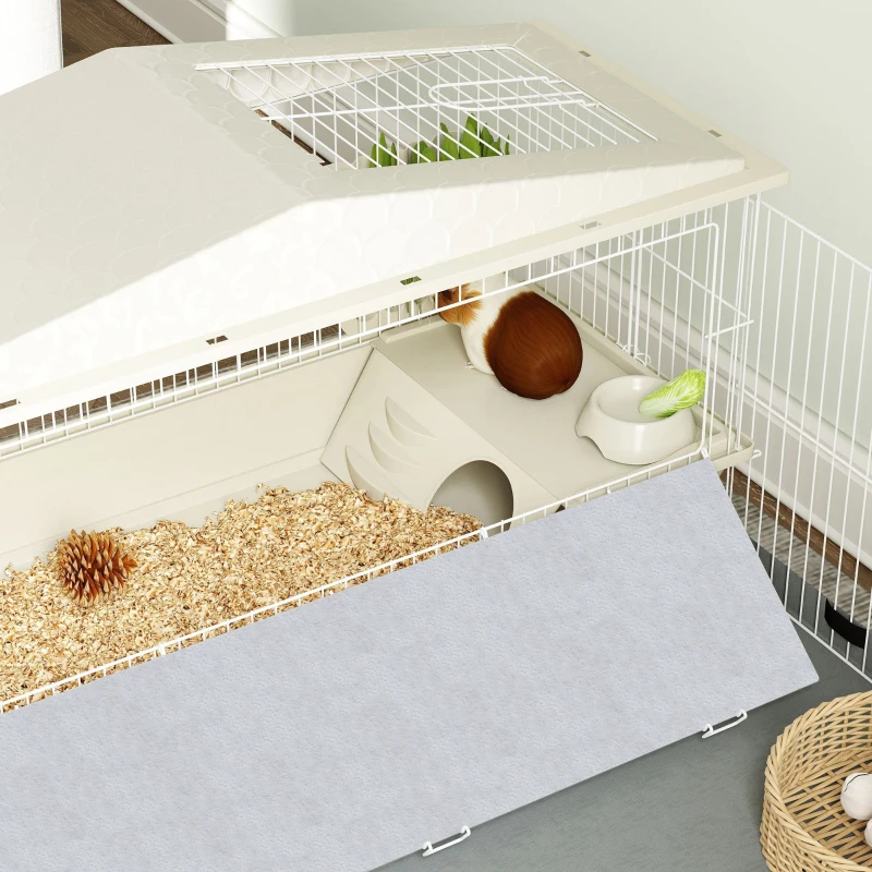 PawHut Small Animal Cage with Removable Pet Playpen, Guinea Pig Cage with Waterproof Pad, Hay Feeder, Water Bottle, Food Dish