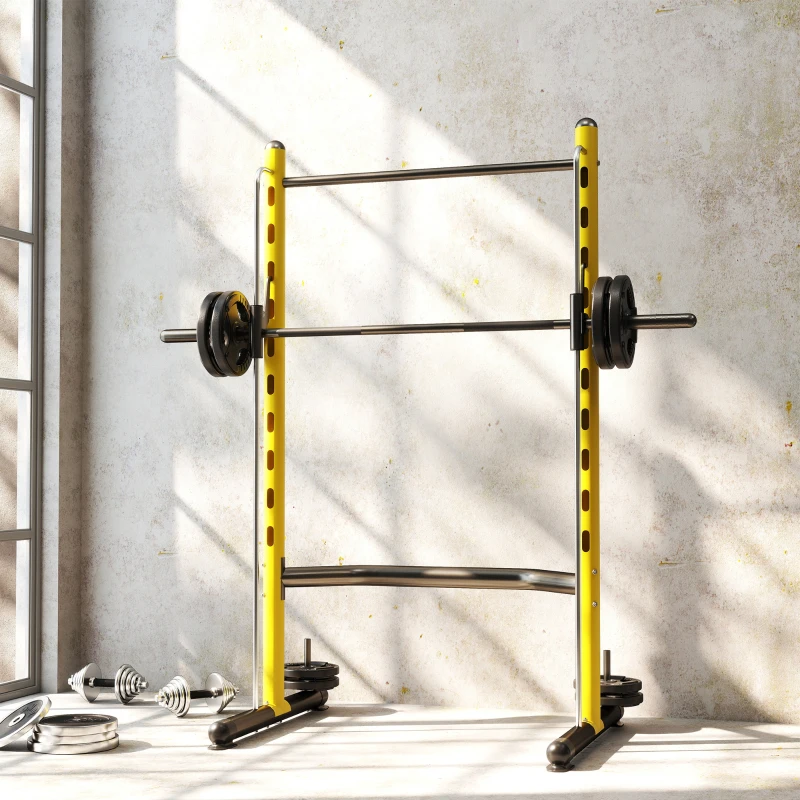 Soozier Squat Rack with Pull Up Bar and Barbell Bar Adjustable Bench Press Multi-Function Weight Lifting Half Rack, Yellow