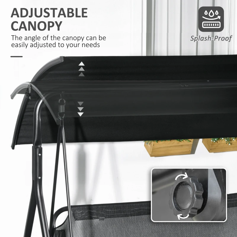 Outsunny 3-Seat Outdoor Patio Swing Chair w/ Cushion, Steel Frame Stand, Adjustable Tilt Canopy for Patio, Garden, Black 1