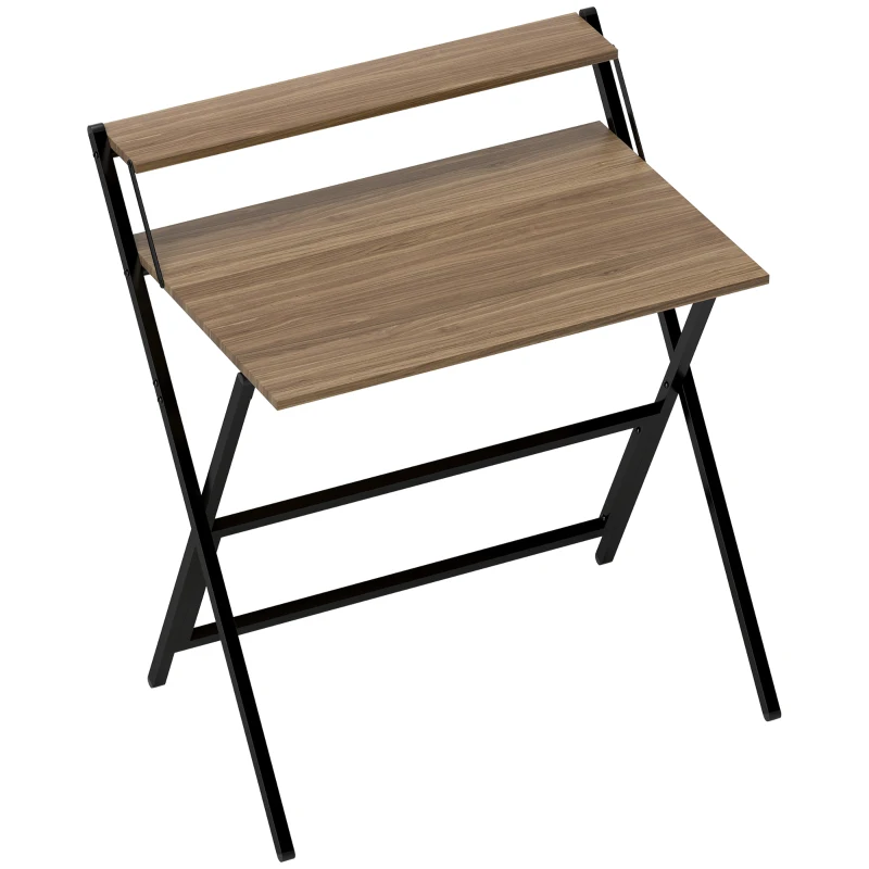 HOMCOM Folding Computer Desk, 32" Foldable Desk with Monitor Shelf for Small Space, Home Office, Study, Easy Assembly, Walnut