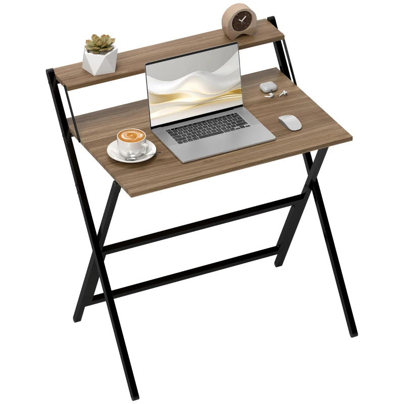 HOMCOM Folding Computer Desk, 32" Foldable Desk with Monitor Shelf for Small Space, Home Office, Study, Easy Assembly, Walnut