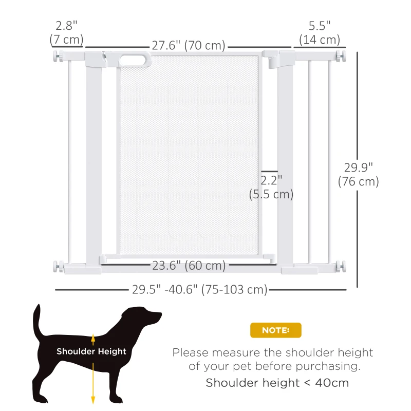 PawHut 29.5"-40.6" Metal Pet Gate, Dog Gate with Auto Closing Door, Double Locking, for Doorways, Stairs, Hallways, White
