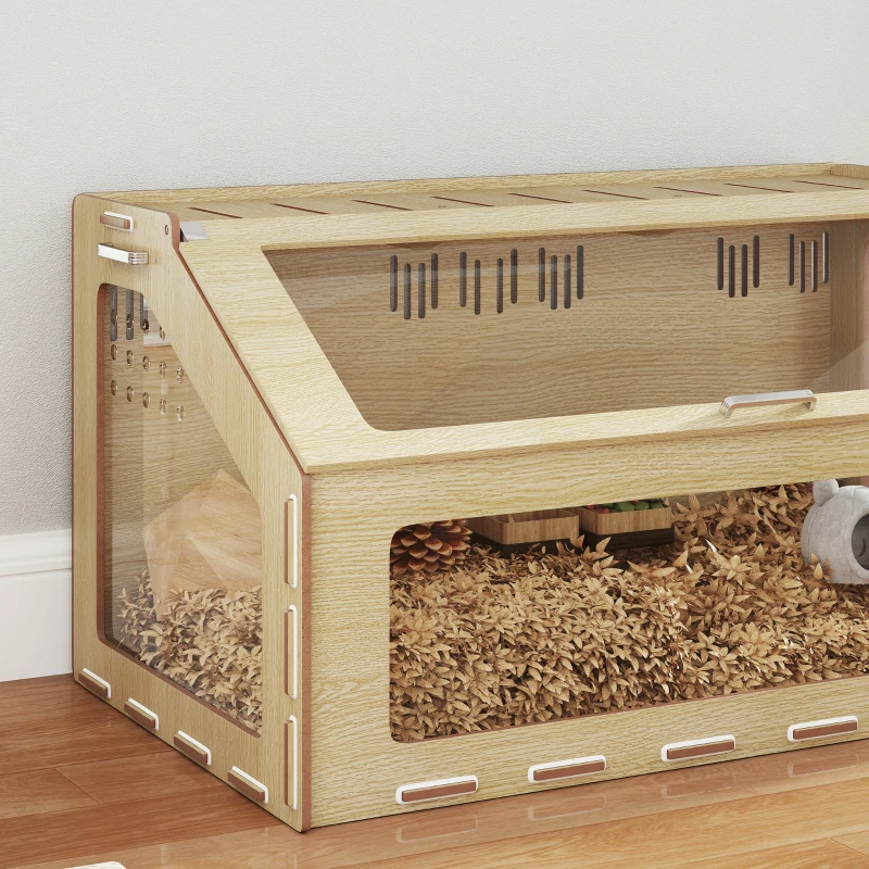 PawHut 39 inch Hamster Cage Habitat with Acrylic Window & Openable Top for Dwarf Hamster, Gerbil, Guinea Pig, Rat, Oak