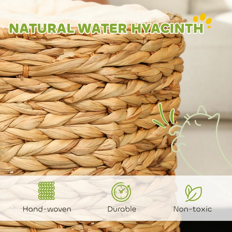 PawHut 2-Storey Cat Condo Barrel, Small Cat Tree Tower with Top Perch and 2 Hideaways, 2 Entrances, 3 Cushions, Light Brown