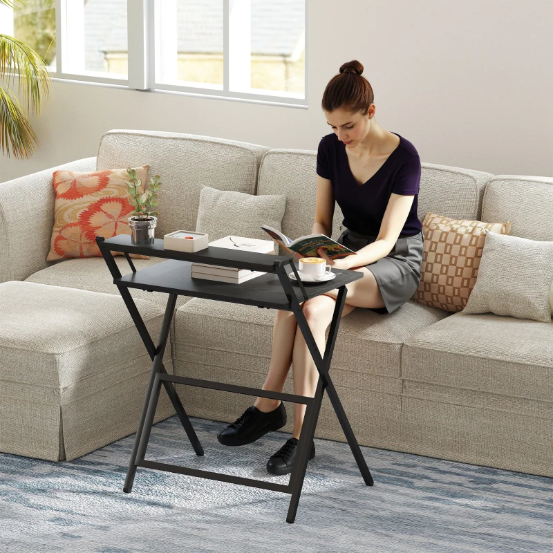 HOMCOM Folding Computer Desk, 27.6" Foldable Desk with Monitor Shelf for Small Space, Home Office, Study, Easy Assembly, Black