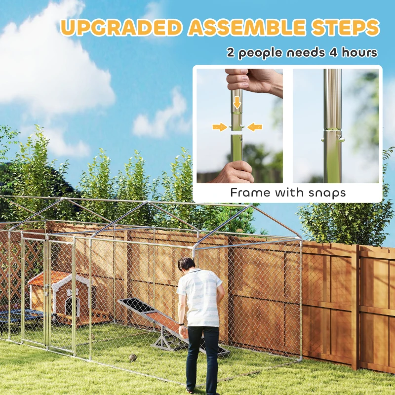 PawHut Outdoor Dog Kennel with Two Rooms, Waterproof UV-Resistant Cover, Escape-Proof Lock, 19.7' x 7.5' x 7.5'