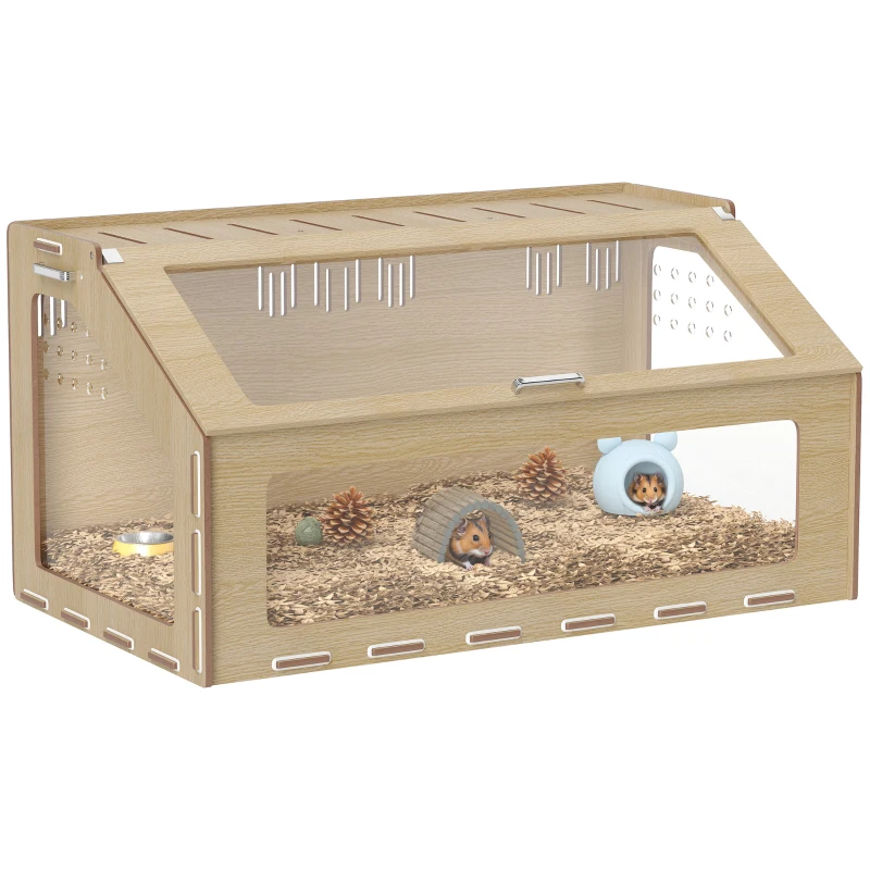 PawHut 39 inch Hamster Cage Habitat with Acrylic Window & Openable Top for Dwarf Hamster, Gerbil, Guinea Pig, Rat, Oak