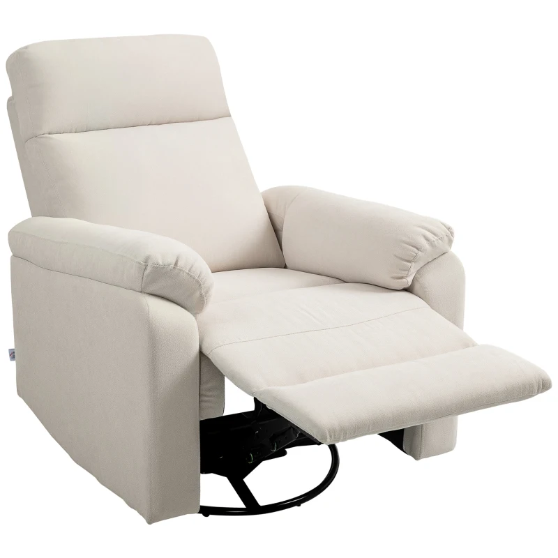 HOMCOM Recliner Chair, Wide Swivel Rocker Chair, Overstuffed Single Sofa with Pocket Spring, Footrest, Quick Assembly, Cream