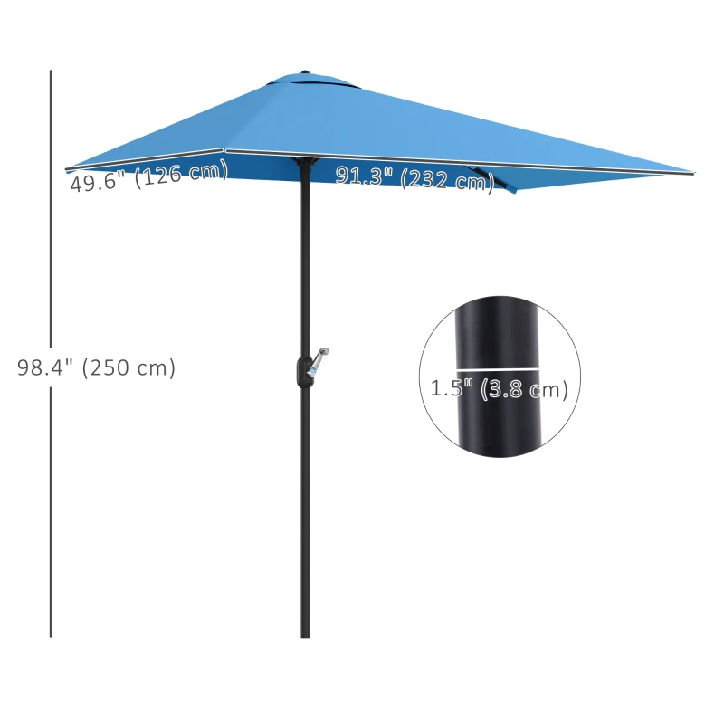 Outsunny 8ft Half Round Umbrella Outdoor Balcony Parasol Patio Garden Outdoor Window Sun Shade w/ 5 Ribs