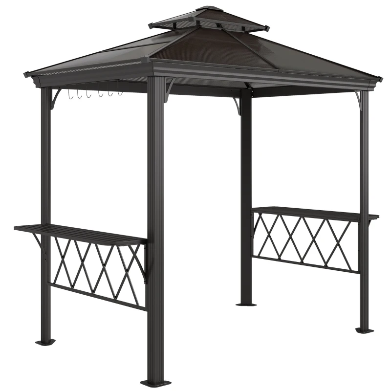 Outsunny Outside Porch BBQ Cooking Pergola Canopy with 6 Hooks for Utensils and Double Venting Roof, Coffee