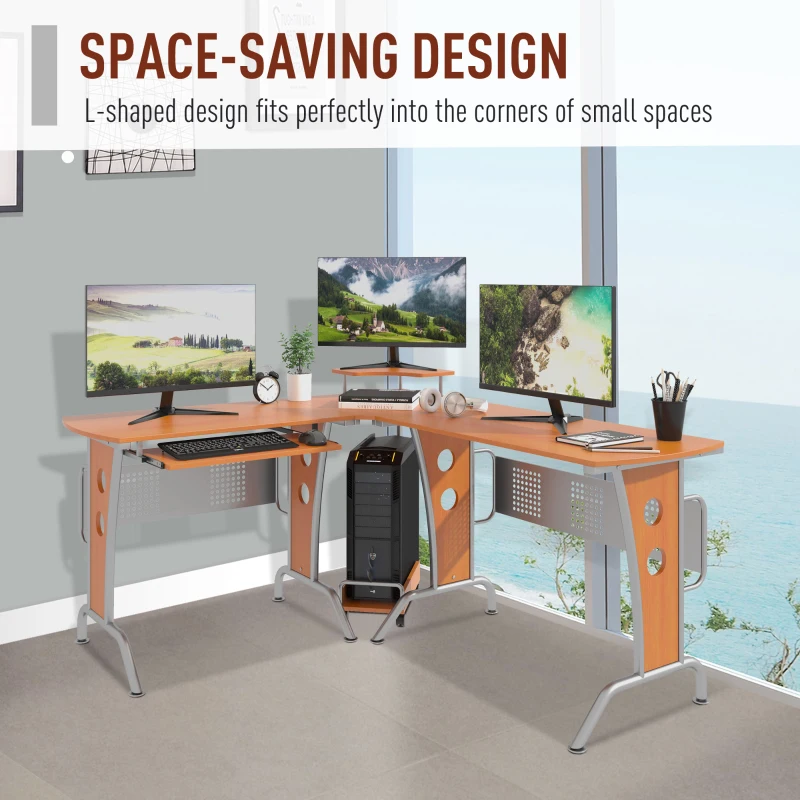 HomCom 67" Modern Corner L-Shaped Computer Desk With Keyboard Tray