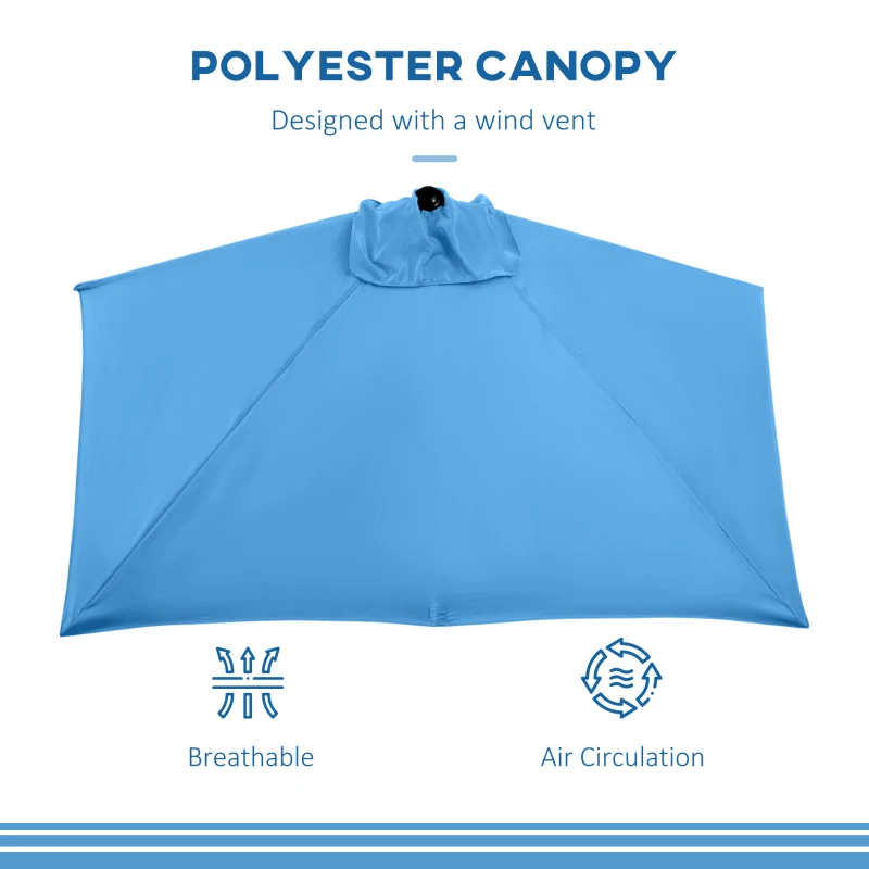 Outsunny 8ft Half Round Umbrella Outdoor Balcony Parasol Patio Garden Outdoor Window Sun Shade w/ 5 Ribs