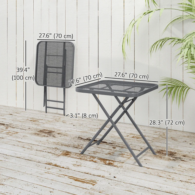 Outsunny 27.5" Square Outdoor Patio Table, Outdoor Folding Table with Grid Rattan-Like Top for Camping, Picnic, Light Grey