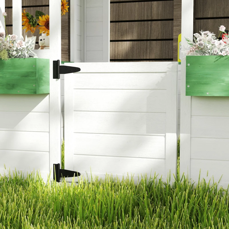 Outsunny Kids Wooden Playhouse, Outdoor Garden Games Cottage with Flowers Pot Holder, Working Door, Windows, White