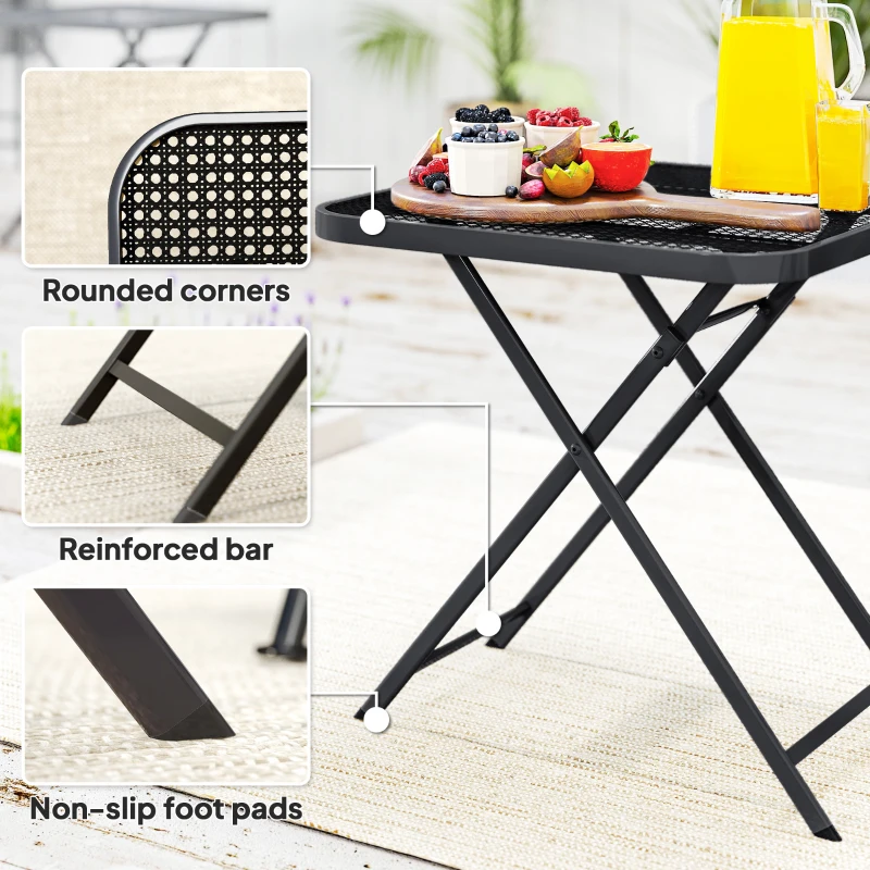 Outsunny 27.5" Square Outdoor Patio Table, Outdoor Folding Table with Grid Rattan-Like Top for Camping, Picnic, Black