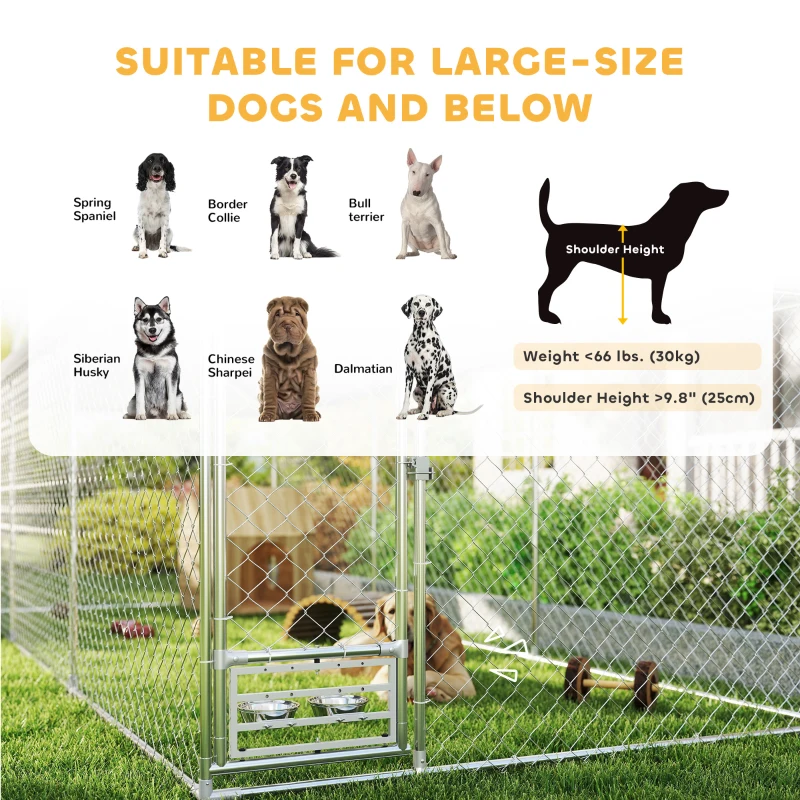 PawHut Outdoor Dog Run with Adjustable & Rotatable Bowls, Waterproof UV-Resistant Cover, Escape-Proof Lock, 13.1' x 7.5' x 7.5'