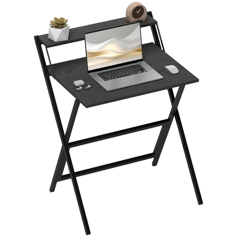 HOMCOM Folding Computer Desk, 27.6" Foldable Desk with Monitor Shelf for Small Space, Home Office, Study, Easy Assembly, Black