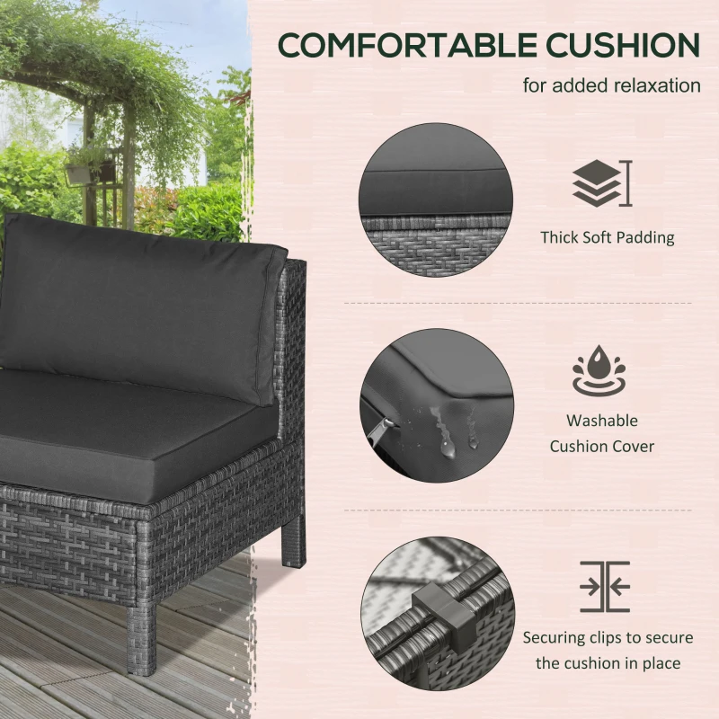 Outsunny Patio Furniture Set, 9 Piece Outdoor Sectional Sofa, All-Weather PE Rattan Wicker Conversation Set with Chairs, Ottoman, Loveseat, Coffee and Side Table, Cushions, Black