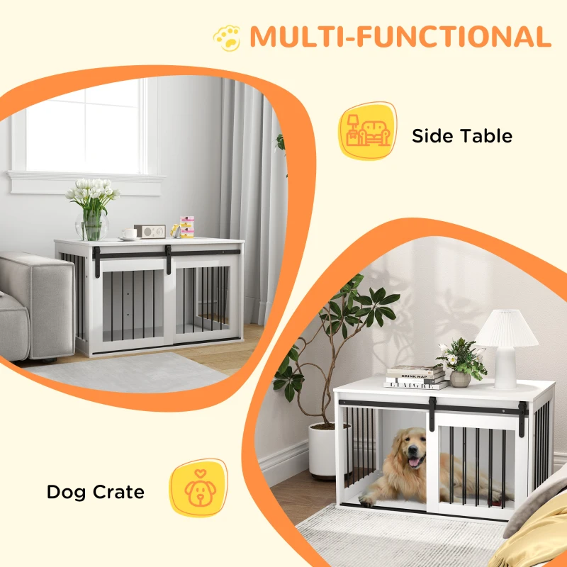 PawHut 39" Dog Crate Furniture, Dog Crate End Side Table for Large Dogs, White