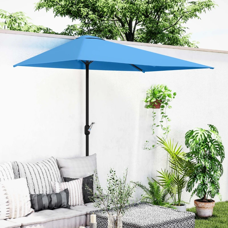 Outsunny 8ft Half Round Umbrella Outdoor Balcony Parasol Patio Garden Outdoor Window Sun Shade w/ 5 Ribs