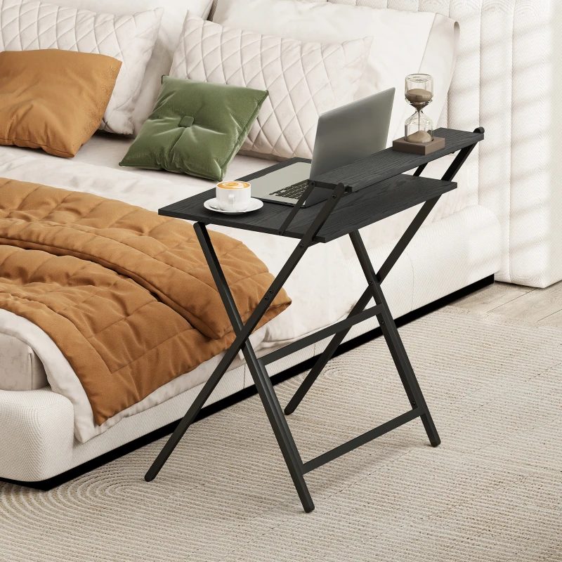 HOMCOM Folding Computer Desk, 27.6" Foldable Desk with Monitor Shelf for Small Space, Home Office, Study, Easy Assembly, Black