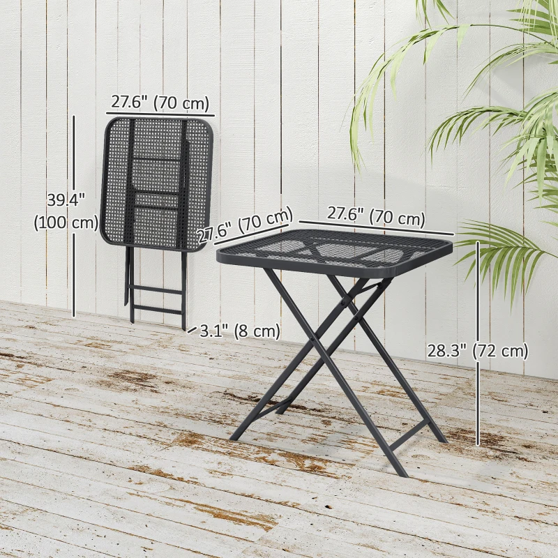 Outsunny 27.5" Square Outdoor Patio Table, Outdoor Folding Table with Grid Rattan-Like Top for Camping, Picnic, Black