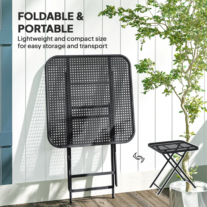 Outsunny 27.5" Square Outdoor Patio Table, Outdoor Folding Table with Grid Rattan-Like Top for Camping, Picnic, Black