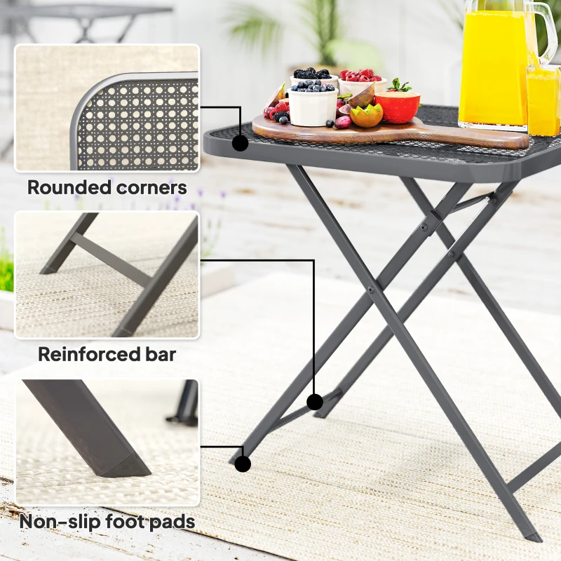 Outsunny 27.5" Square Outdoor Patio Table, Outdoor Folding Table with Grid Rattan-Like Top for Camping, Picnic, Light Grey