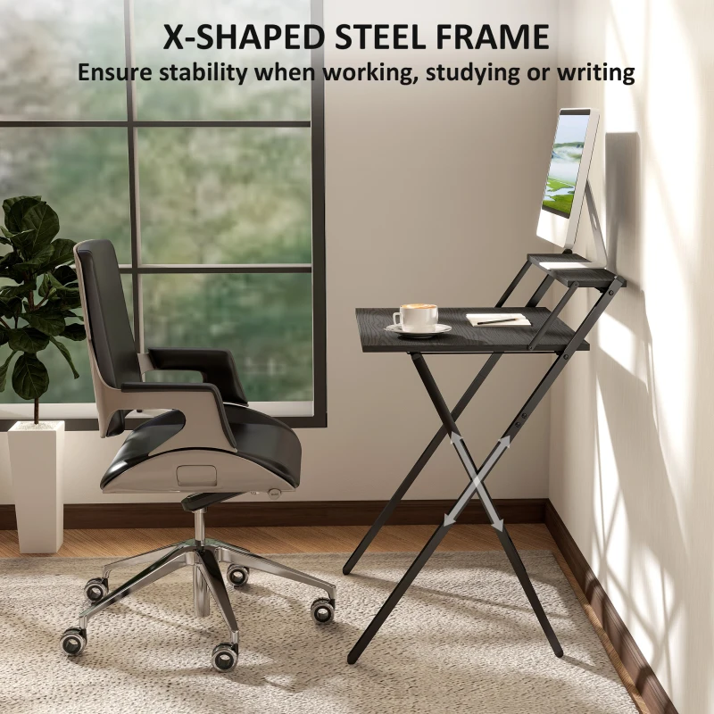 HOMCOM Folding Computer Desk, 27.6" Foldable Desk with Monitor Shelf for Small Space, Home Office, Study, Easy Assembly, Black