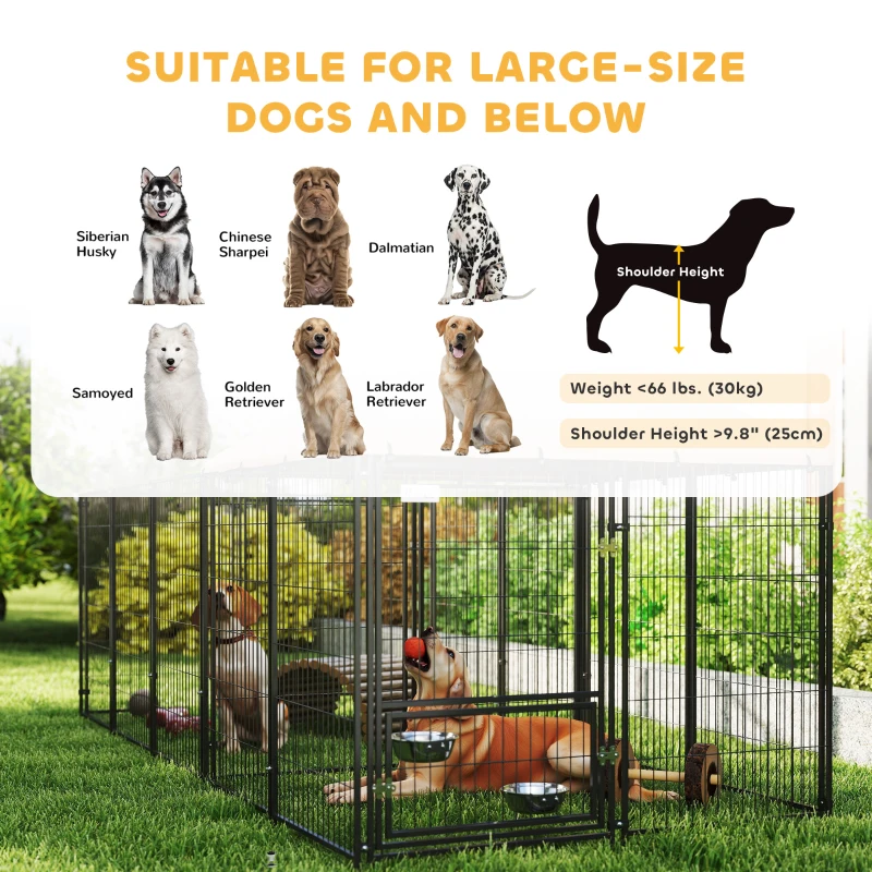 PawHut Large Outdoor Dog Kennel with Rotating & Adjustable Height Bowls, Waterproof & UV-Resistant Canopy, 11.3' x 4.7' x 5.1'