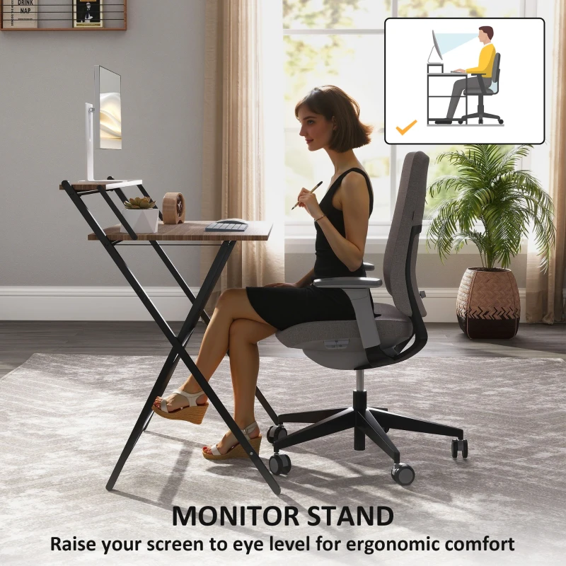 HOMCOM Folding Computer Desk, 32" Foldable Desk with Monitor Shelf for Small Space, Home Office, Study, Easy Assembly, Walnut
