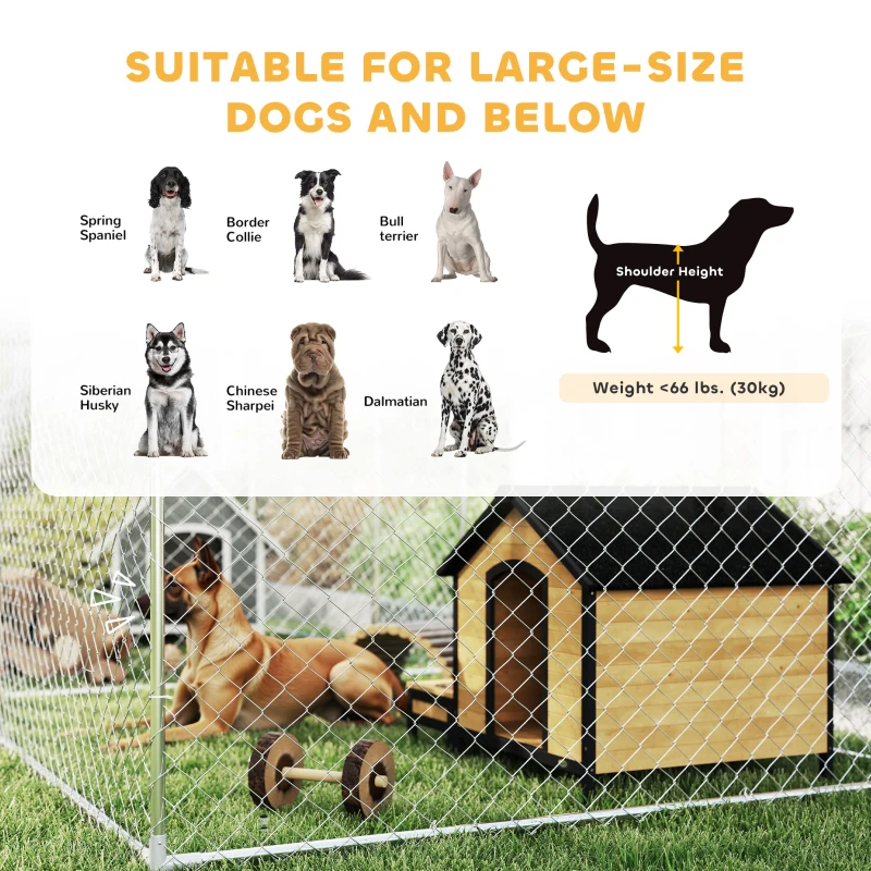 PawHut Outdoor Dog Kennel with Two Rooms, Waterproof UV-Resistant Cover, Escape-Proof Lock, 19.7' x 7.5' x 7.5'