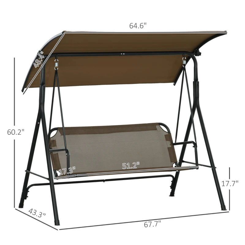 Outsunny 3-Seat Outdoor Patio Swing Chair w/ Cushion, Steel Frame Stand, Adjustable Tilt Canopy for Patio, Garden, Brown