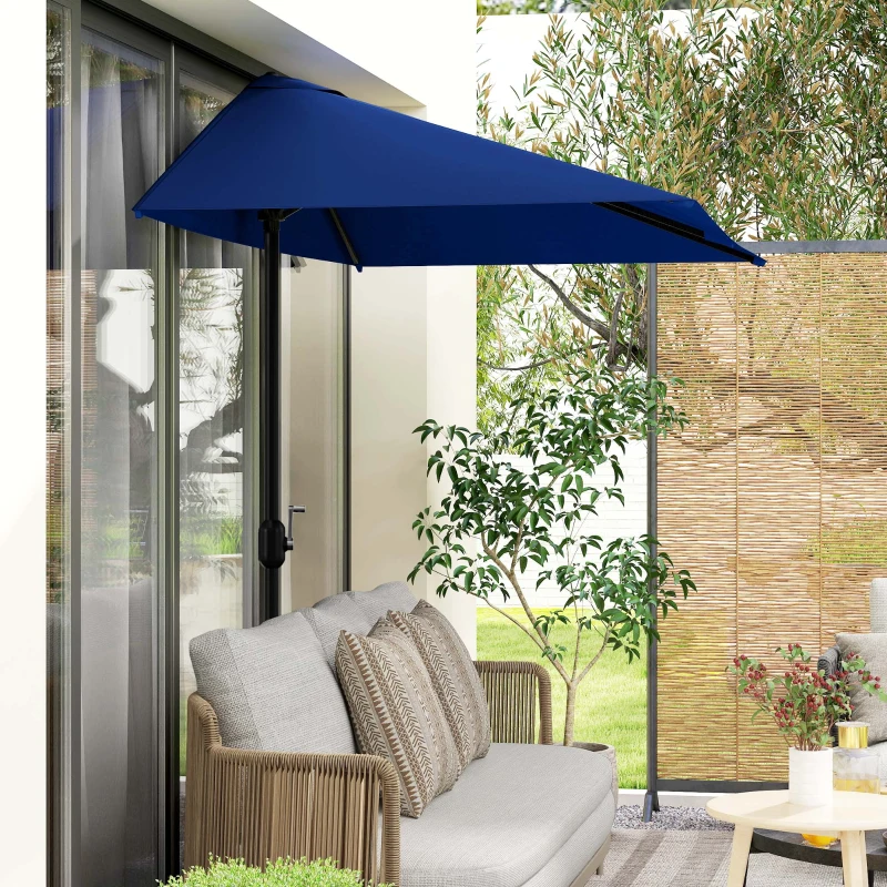Outsunny 8ft Half Round Umbrella Outdoor Balcony Parasol Patio Garden Outdoor Window Sun Shade w/ 5 Ribs