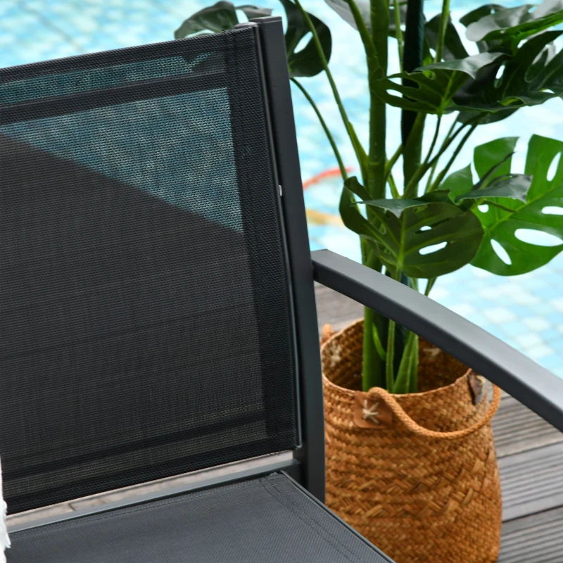 Outsunny 4-Piece Patio Furniture Set with Glass Top Coffee Table, Breathable Mesh Seat & Backrest for Garden, Balcony, Black