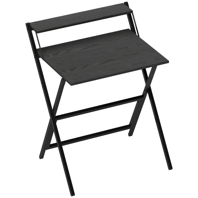 HOMCOM Folding Computer Desk, 27.6" Foldable Desk with Monitor Shelf for Small Space, Home Office, Study, Easy Assembly, Black