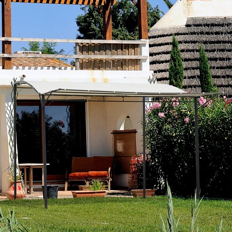 Outsunny 10' x 8' Outdoor Pergola and Patio Gazebo, Extendable Side Awning, Sun Shade Shelter for Garden, Camper, Deck, Doors and Windows, Beige