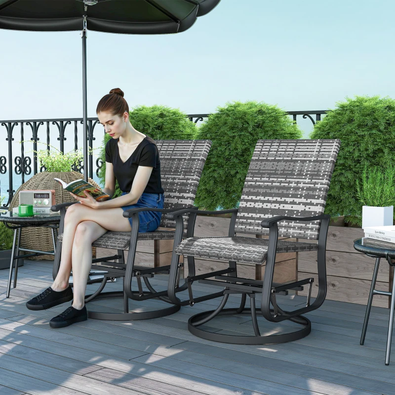 Outsunny Wicker Rattan Swivel Patio Glider Chair Set of 2, Outdoor Glider Chair with Steel Frame, High Back, Gray