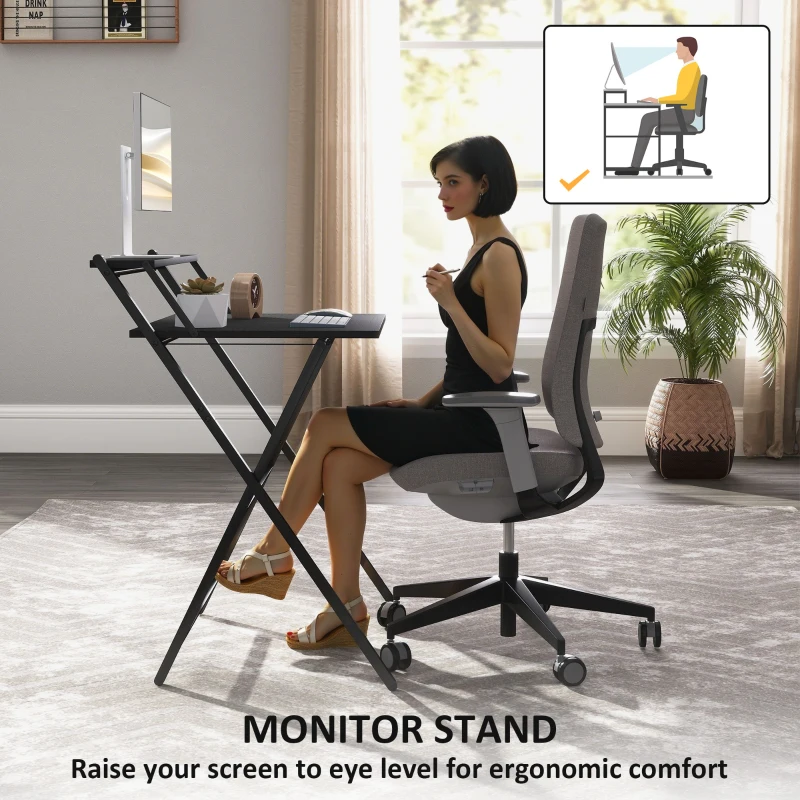 HOMCOM Folding Computer Desk, 27.6" Foldable Desk with Monitor Shelf for Small Space, Home Office, Study, Easy Assembly, Black