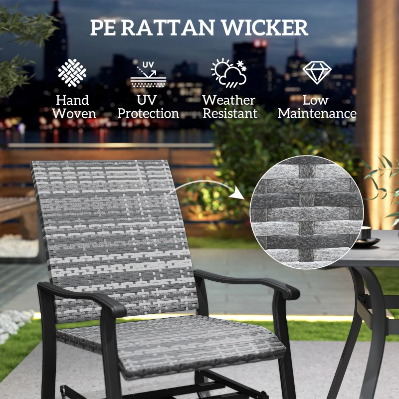 Outsunny Wicker Rattan Swivel Patio Glider Chair Set of 2, Outdoor Glider Chair with Steel Frame, High Back, Gray