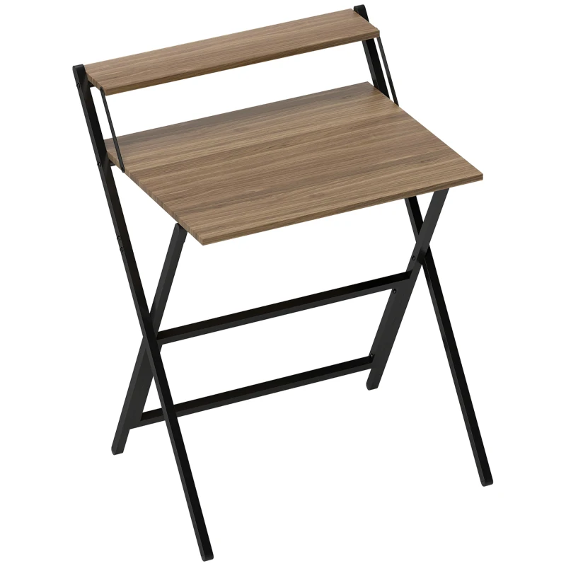 HOMCOM Folding Computer Desk, 27.6" Foldable Desk with Monitor Shelf for Small Space, Home Office, Study, Easy Assembly, Walnut