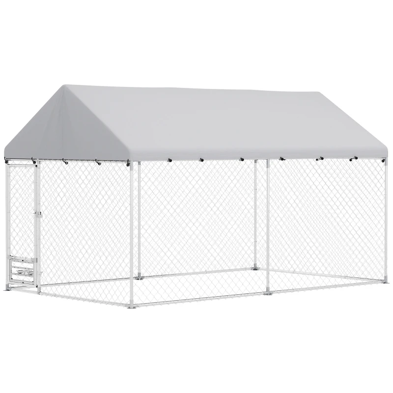 PawHut Outdoor Dog Run with Adjustable & Rotatable Bowls, Waterproof UV-Resistant Cover, Escape-Proof Lock, 13.1' x 7.5' x 7.5'