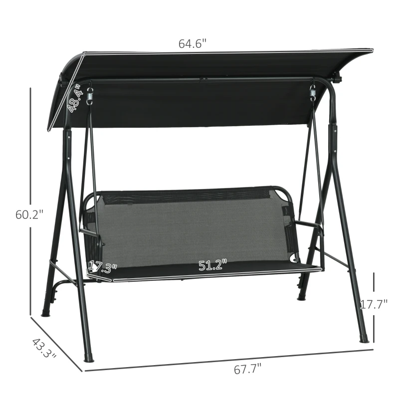 Outsunny 3-Seat Outdoor Patio Swing Chair w/ Cushion, Steel Frame Stand, Adjustable Tilt Canopy for Patio, Garden, Black 1