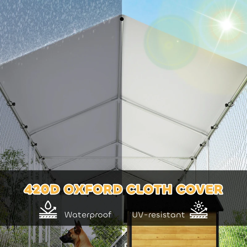 PawHut Outdoor Dog Kennel with Two Rooms, Waterproof UV-Resistant Cover, Escape-Proof Lock, 19.7' x 7.5' x 7.5'