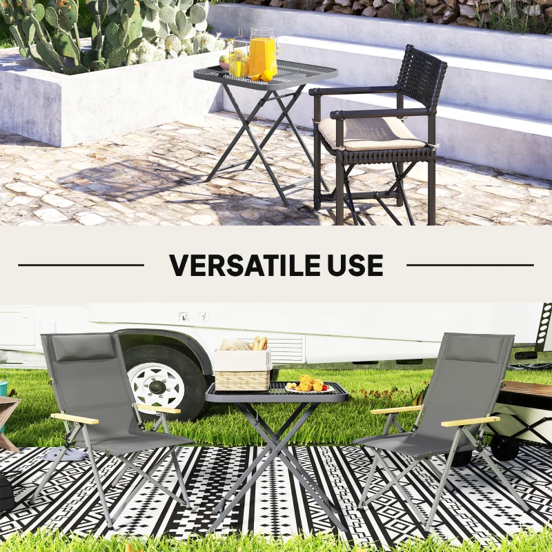 Outsunny 27.5" Square Outdoor Patio Table, Outdoor Folding Table with Grid Rattan-Like Top for Camping, Picnic, Light Grey