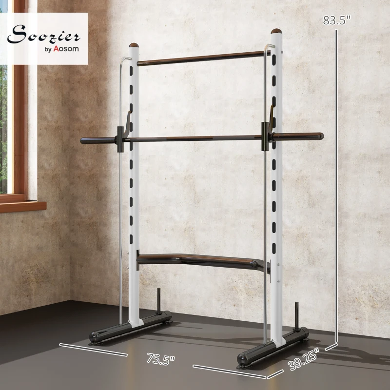 Soozier Squat Rack with Pull Up Bar and Barbell Bar Adjustable Bench Press Multi-Function Weight Lifting Half Rack, White