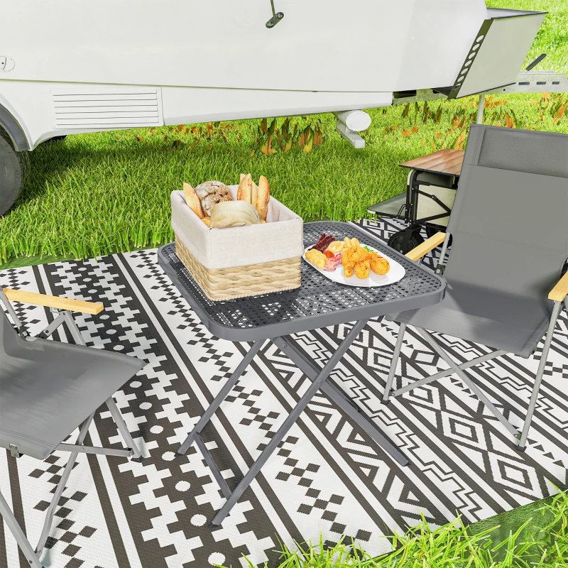 Outsunny 27.5" Square Outdoor Patio Table, Outdoor Folding Table with Grid Rattan-Like Top for Camping, Picnic, Light Grey